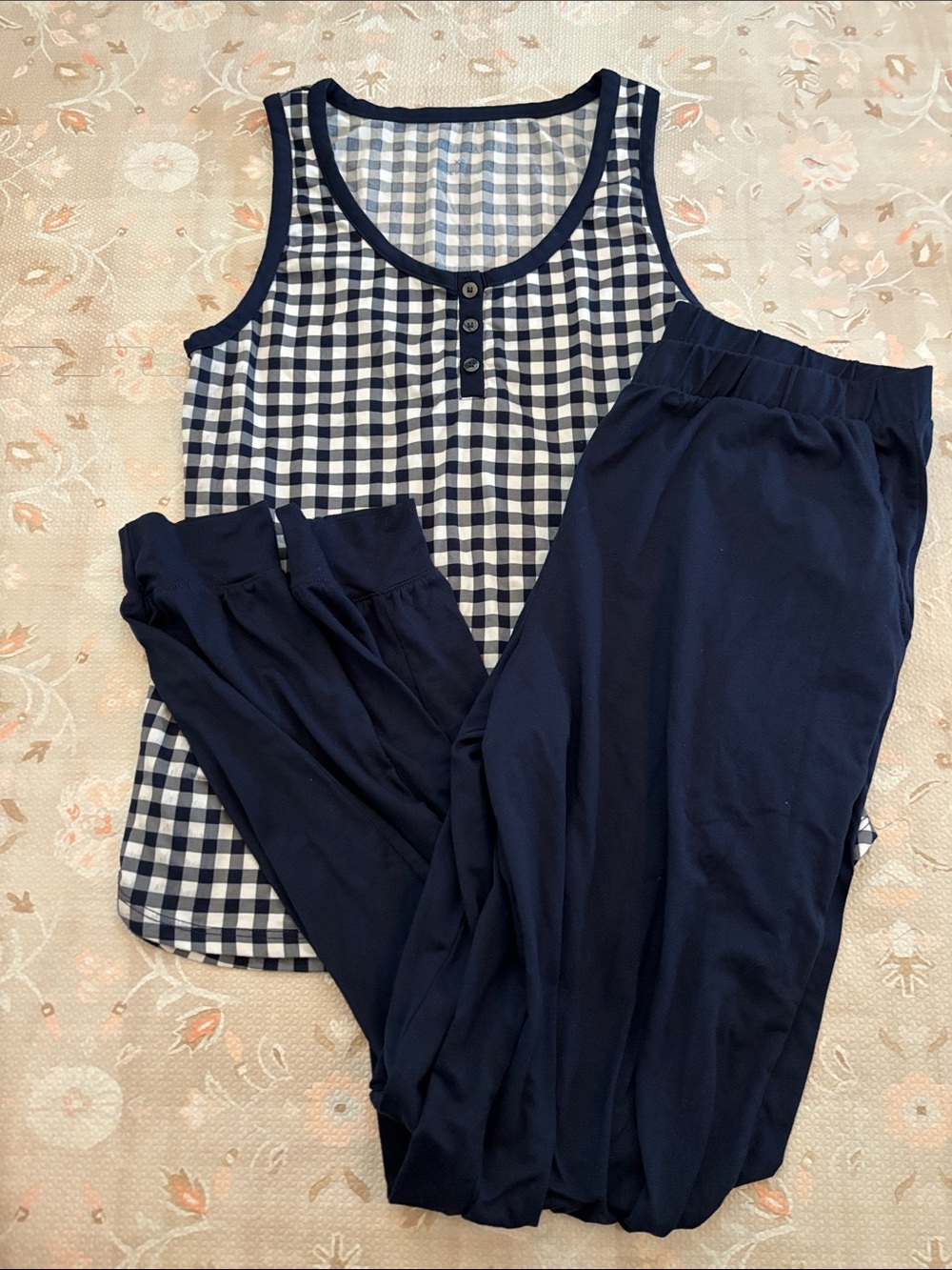 Draper James Navy Gingham Tank with Solid Navy Lounge Joggers